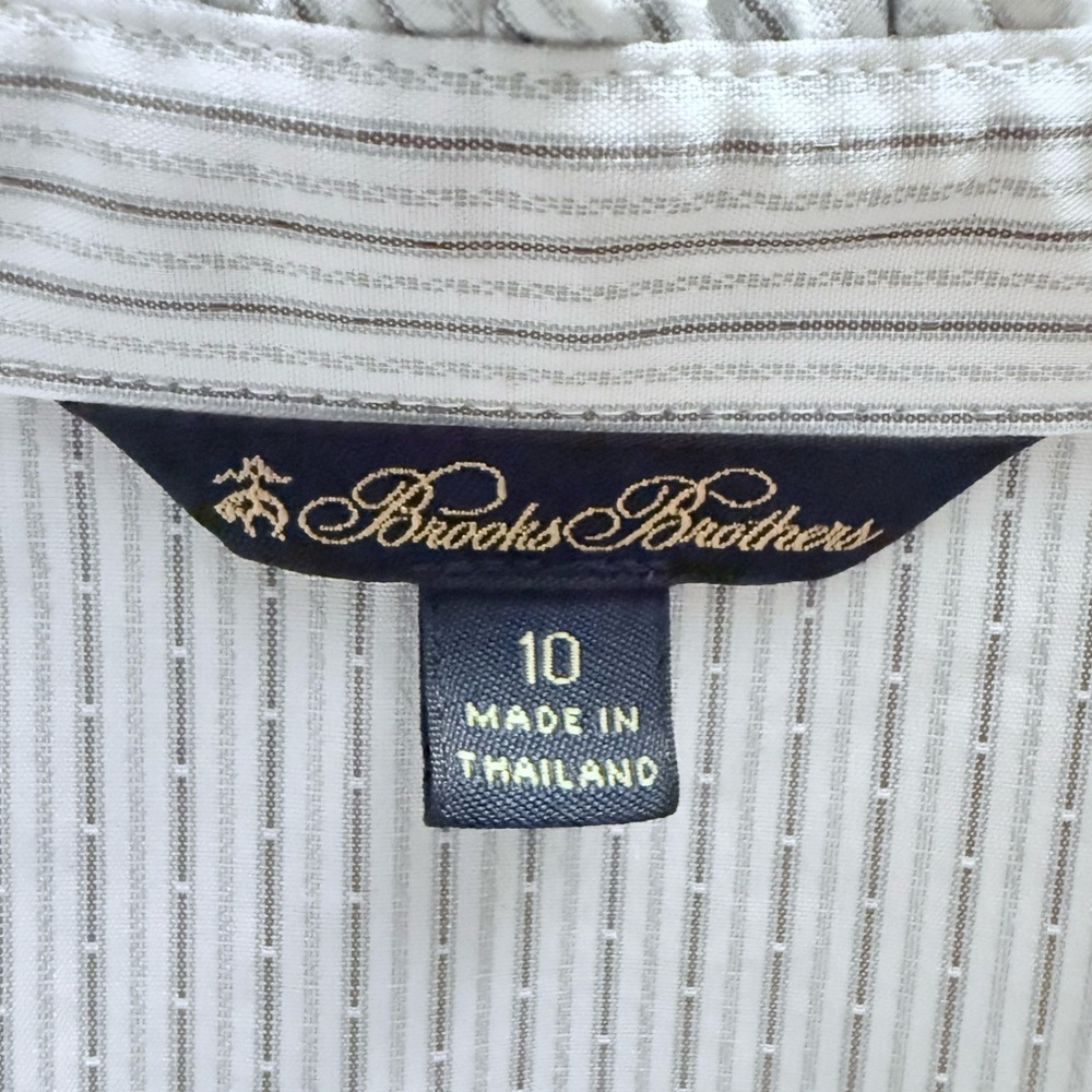 Brooks Brothers Women’s 10 Button Down Ivory & Blue Striped Ruffle Collar Blouse - Picture 5 of 9